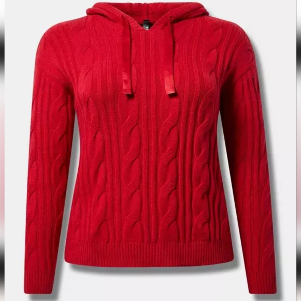 Torrid Plus Size Red Cable Knit Hoodie Sweater - 1